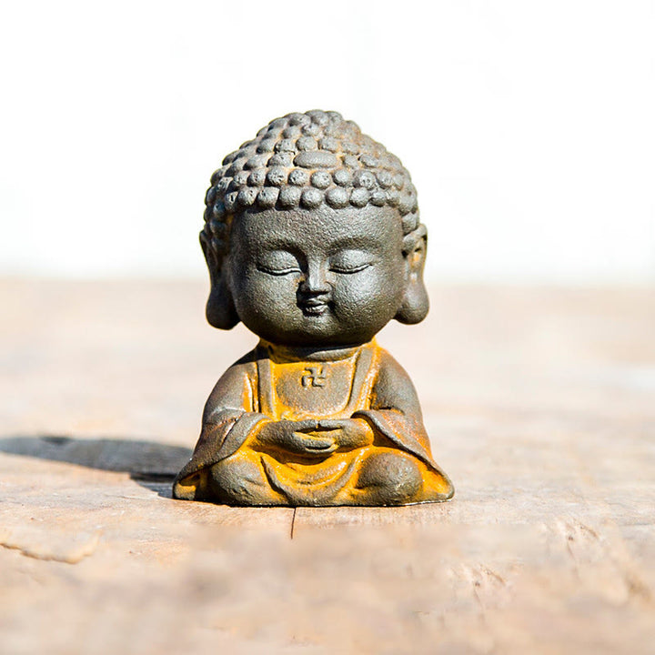 Buddha Stones小さな瞑想仏 鉄粉錆鋳造樹脂像 家の装飾 - 瞑想仏 9*6.4*5.2cm - image 7