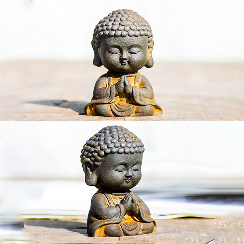 Buddha Stones小さな瞑想仏 鉄粉錆鋳造樹脂像 家の装飾 - image 18