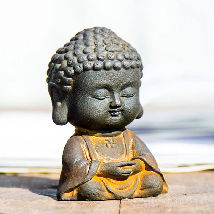 Buddha Stones小さな瞑想仏 鉄粉錆鋳造樹脂像 家の装飾 - image 8