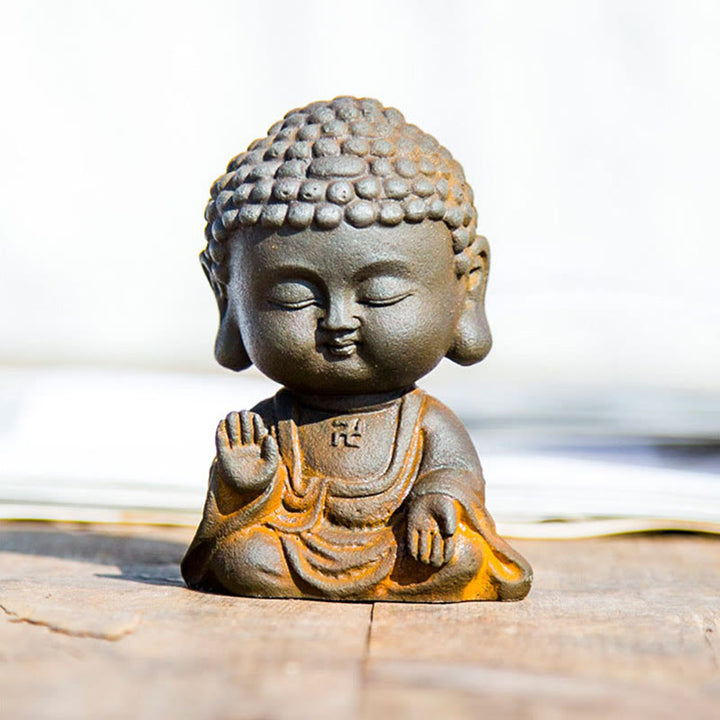 Buddha Stones小さな瞑想仏 鉄粉錆鋳造樹脂像 家の装飾 - image 14