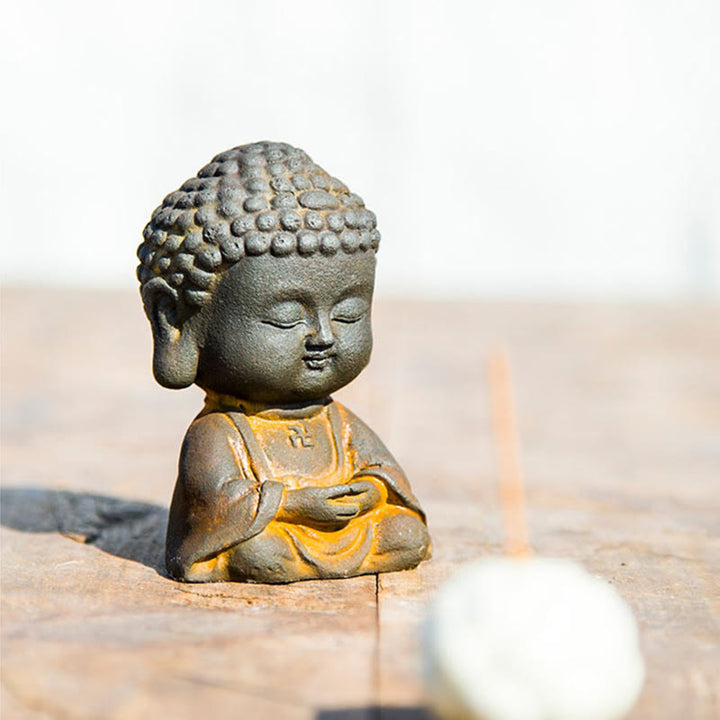 Buddha Stones小さな瞑想仏 鉄粉錆鋳造樹脂像 家の装飾 - image 10