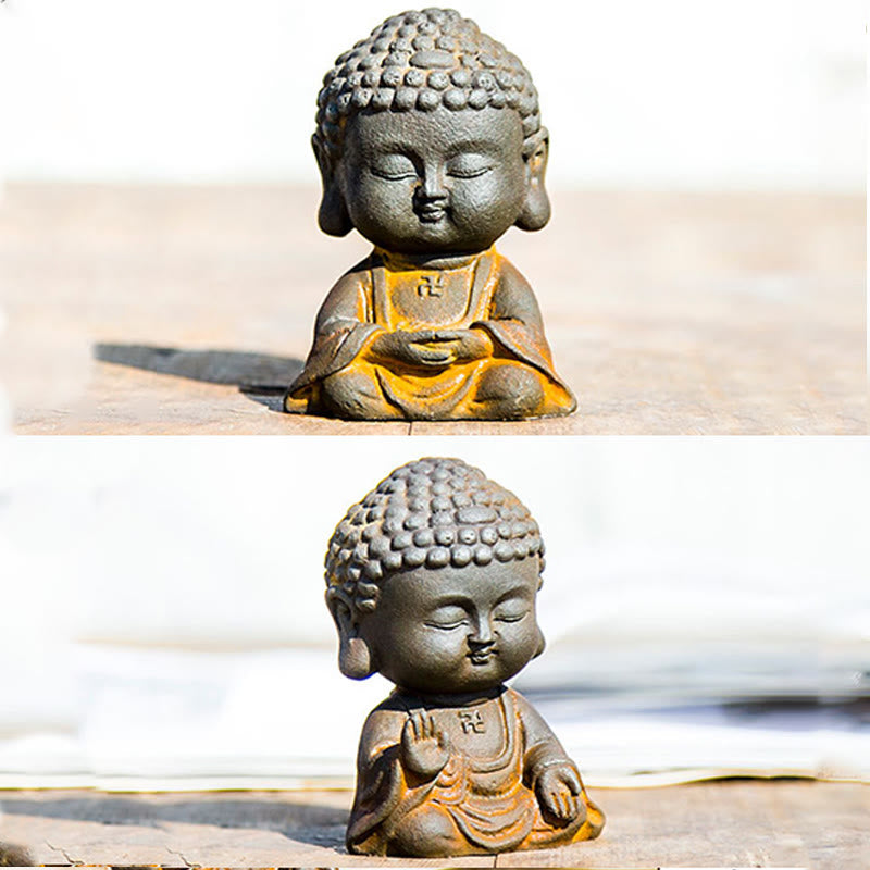 Buddha Stones小さな瞑想仏 鉄粉錆鋳造樹脂像 家の装飾 - image 4