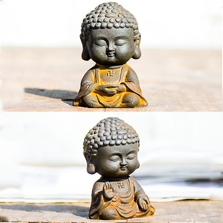 Buddha Stones小さな瞑想仏 鉄粉錆鋳造樹脂像 家の装飾 - image 4