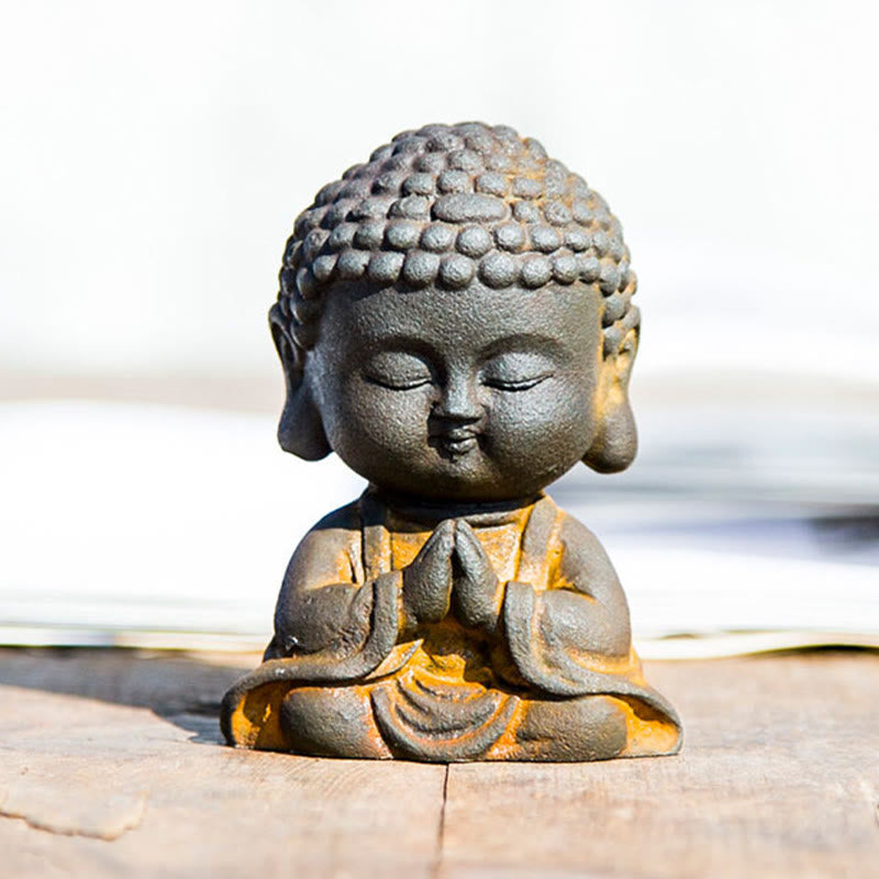 Buddha Stones小さな瞑想仏 鉄粉錆鋳造樹脂像 家の装飾 - image 17