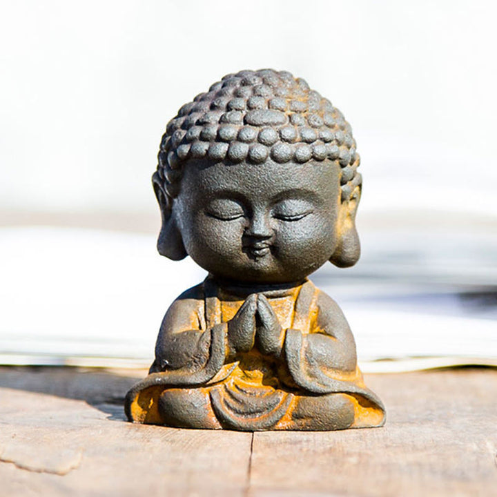 Buddha Stones小さな瞑想仏 鉄粉錆鋳造樹脂像 家の装飾 - image 17