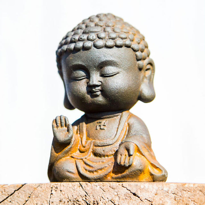 Buddha Stones小さな瞑想仏 鉄粉錆鋳造樹脂像 家の装飾 - image 13