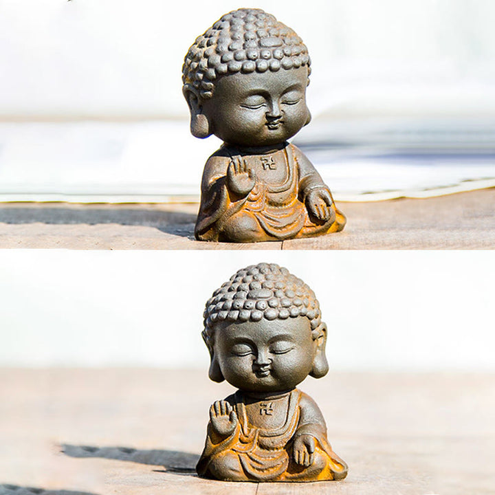 Buddha Stones小さな瞑想仏 鉄粉錆鋳造樹脂像 家の装飾 - image 15