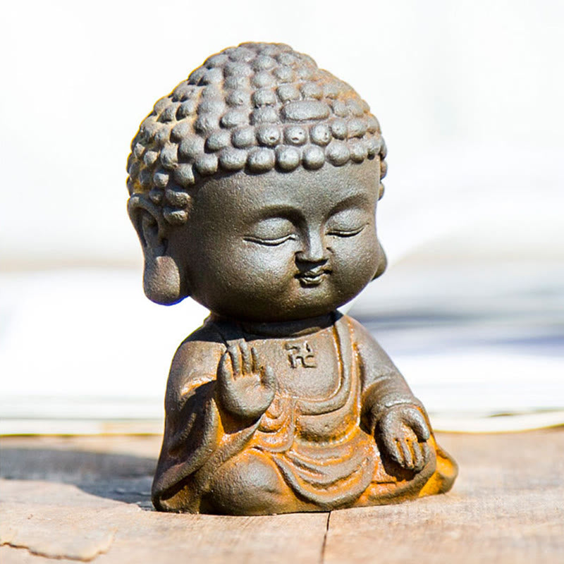 Buddha Stones小さな瞑想仏 鉄粉錆鋳造樹脂像 家の装飾 - image 12