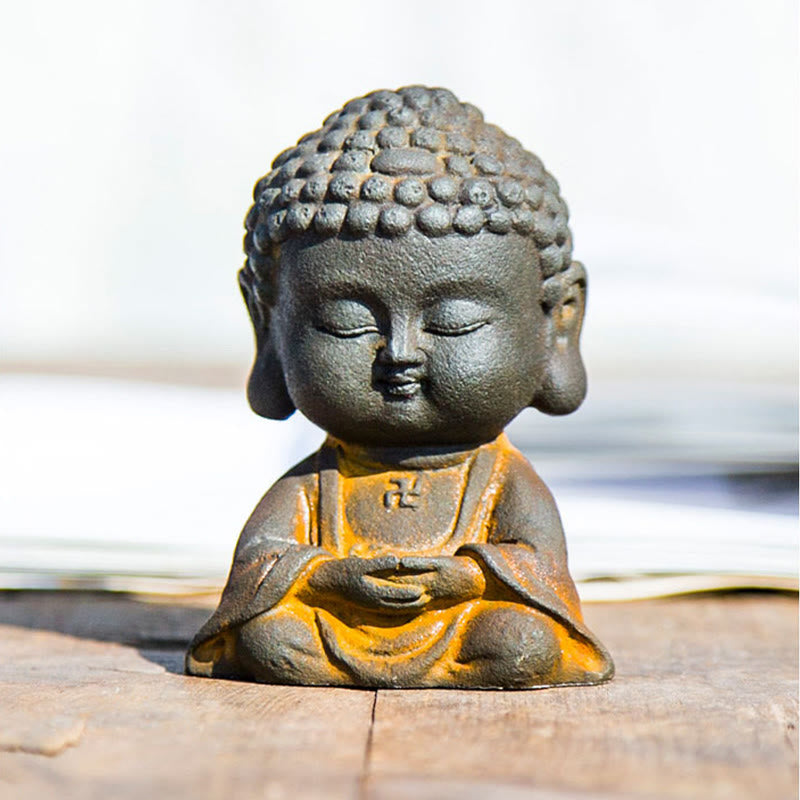 Buddha Stones小さな瞑想仏 鉄粉錆鋳造樹脂像 家の装飾 - image 9