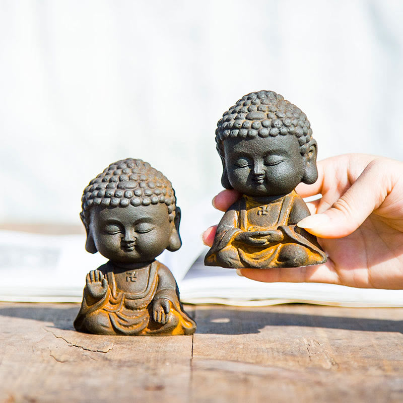 Buddha Stones小さな瞑想仏 鉄粉錆鋳造樹脂像 家の装飾 - image 2