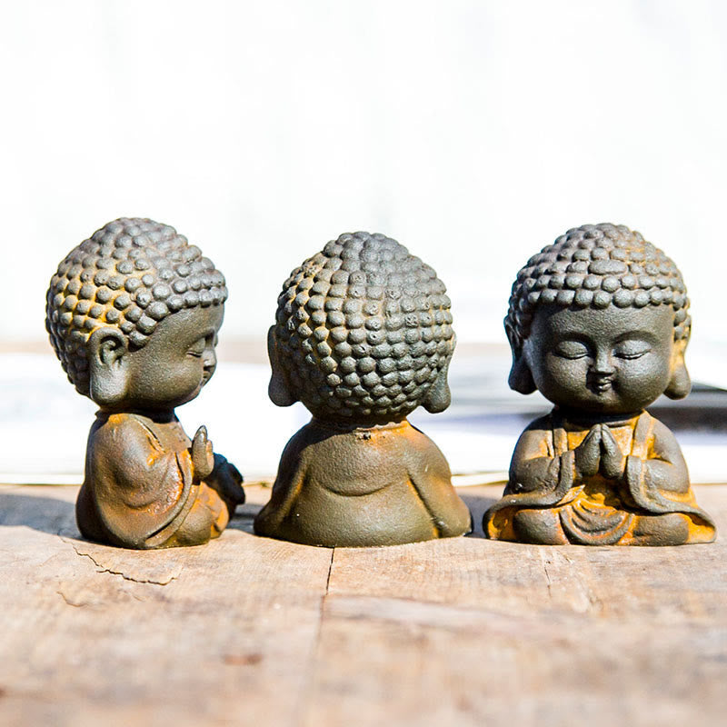 Buddha Stones小さな瞑想仏 鉄粉錆鋳造樹脂像 家の装飾 - image 1