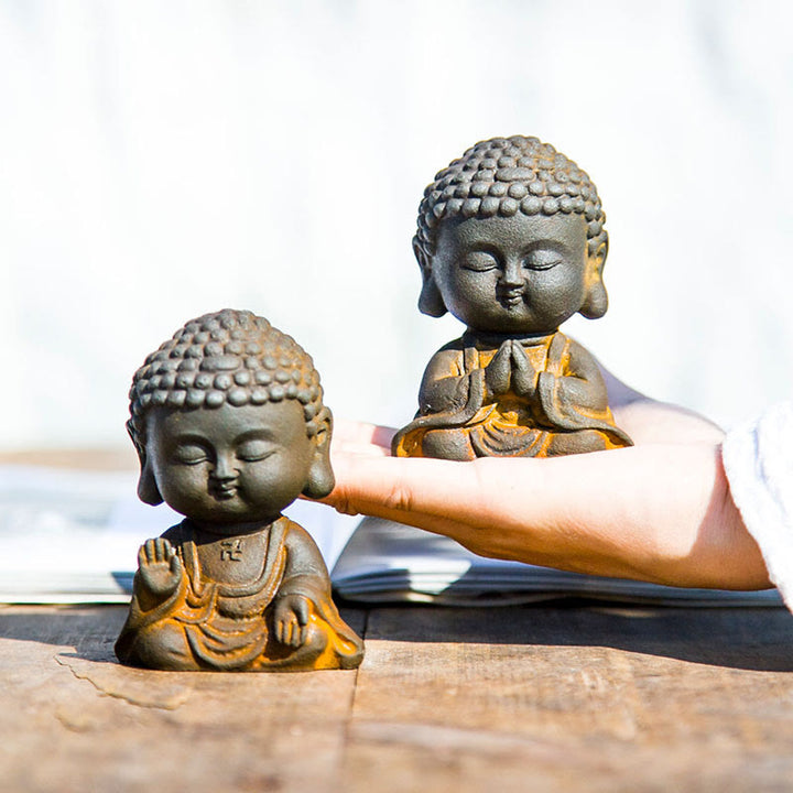 Buddha Stones小さな瞑想仏 鉄粉錆鋳造樹脂像 家の装飾 - image 3