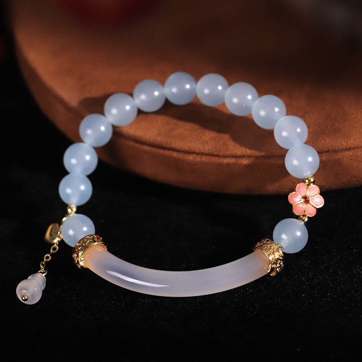 Buddha Stonesピンククリスタル ブルーカルセドニー パール カフ ハーフブレスレット バングル
