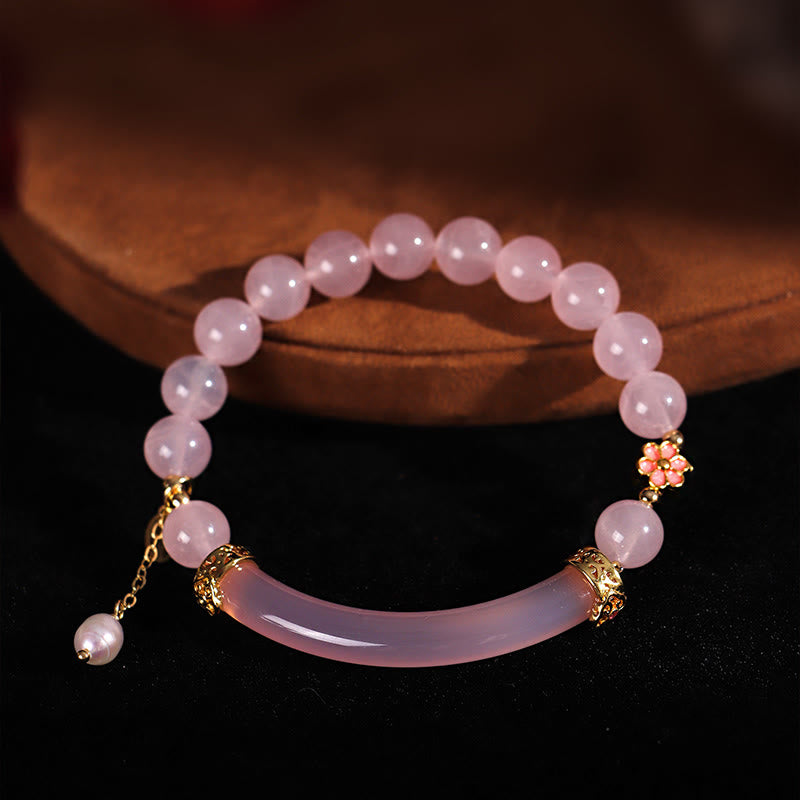 Buddha Stonesピンククリスタル ブルーカルセドニー パール カフ ハーフブレスレット バングル - image 2