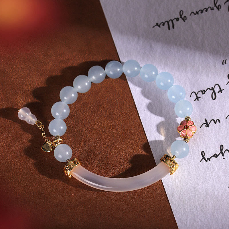 Buddha Stonesピンククリスタル ブルーカルセドニー パール カフ ハーフブレスレット バングル - image 11