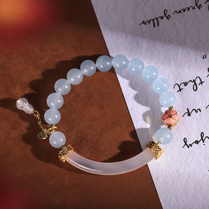 Buddha Stonesピンククリスタル ブルーカルセドニー パール カフ ハーフブレスレット バングル - image 11