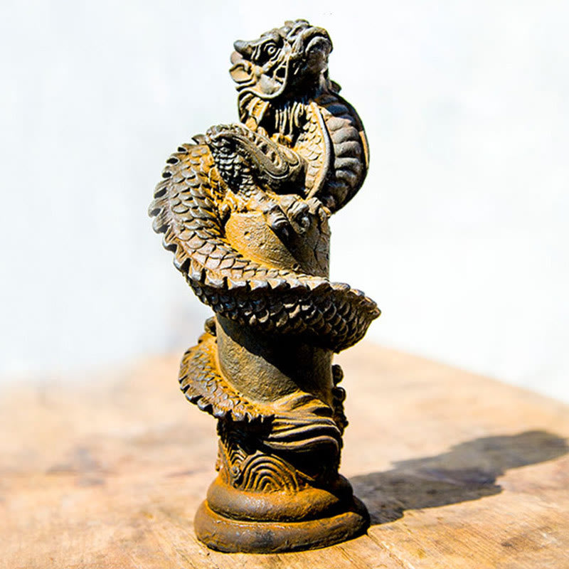 Buddha Stones手作り 飛龍 柱周り 鉄粉 錆 鋳造 樹脂 像 家の装飾 - image 3