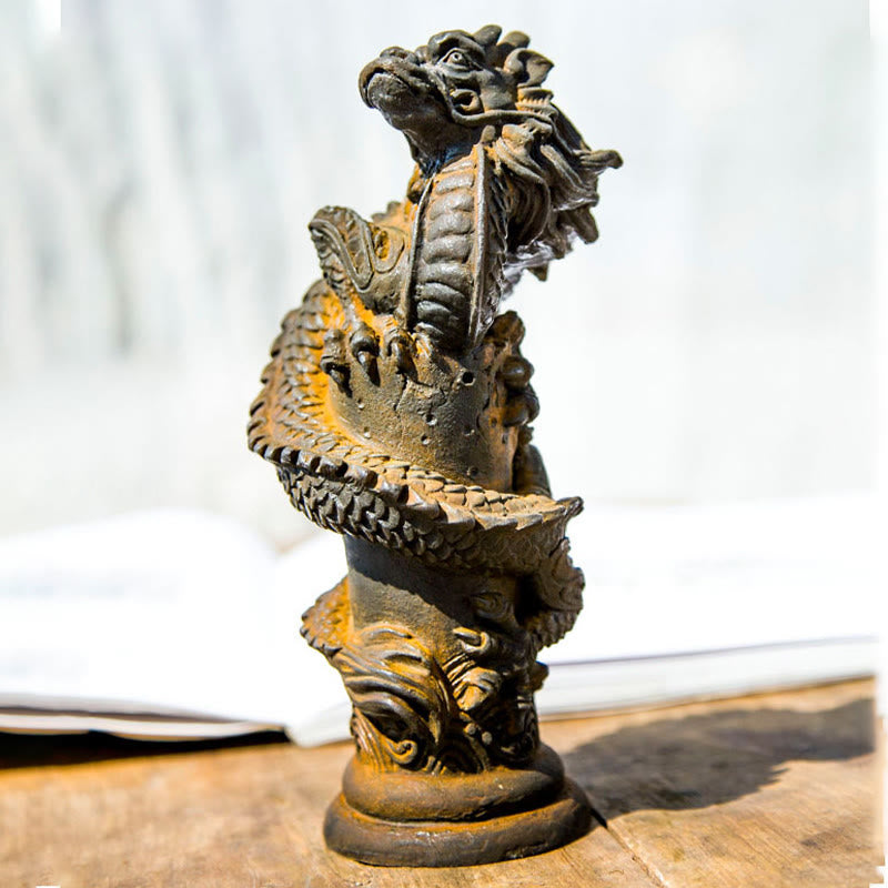 Buddha Stones手作り 飛龍 柱周り 鉄粉 錆 鋳造 樹脂 像 家の装飾 - image 7