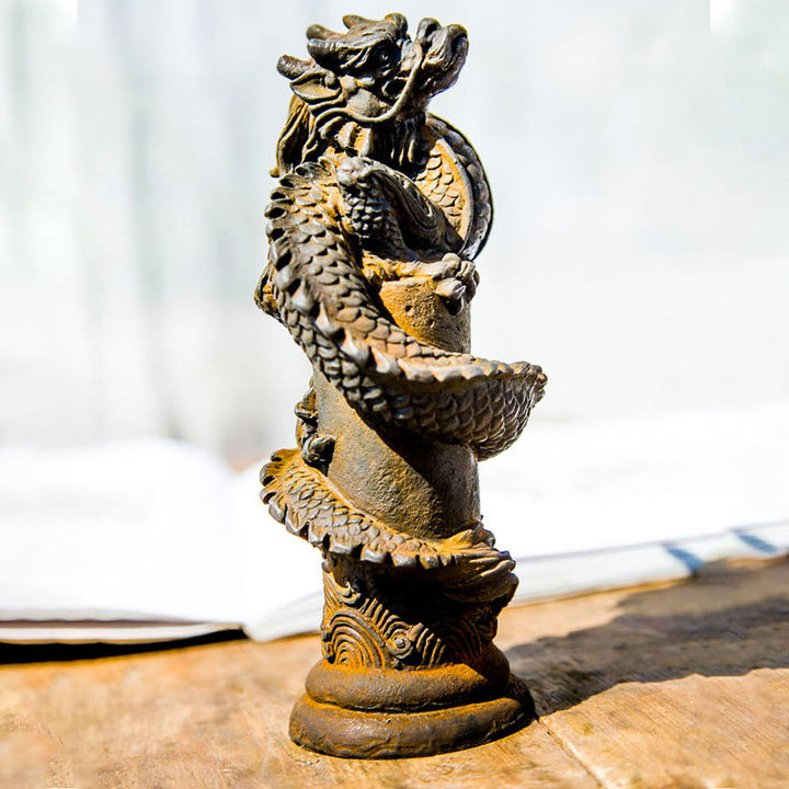 Buddha Stones手作り 飛龍 柱周り 鉄粉 錆 鋳造 樹脂 像 家の装飾