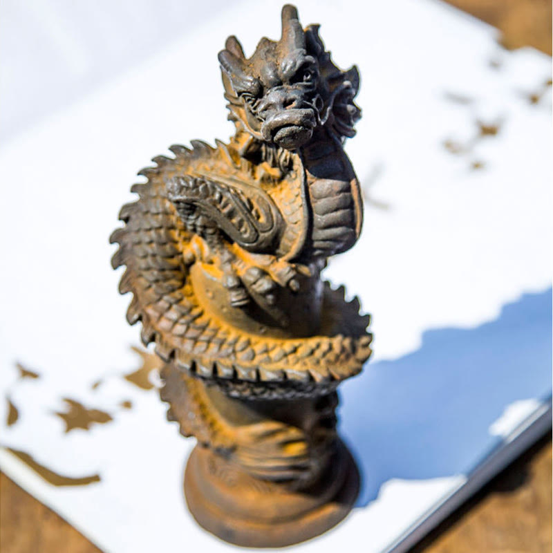 Buddha Stones手作り 飛龍 柱周り 鉄粉 錆 鋳造 樹脂 像 家の装飾 - image 4