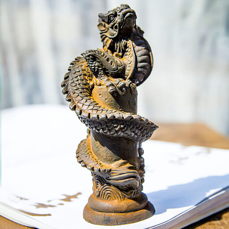 Buddha Stones手作り 飛龍 柱周り 鉄粉 錆 鋳造 樹脂 像 家の装飾
