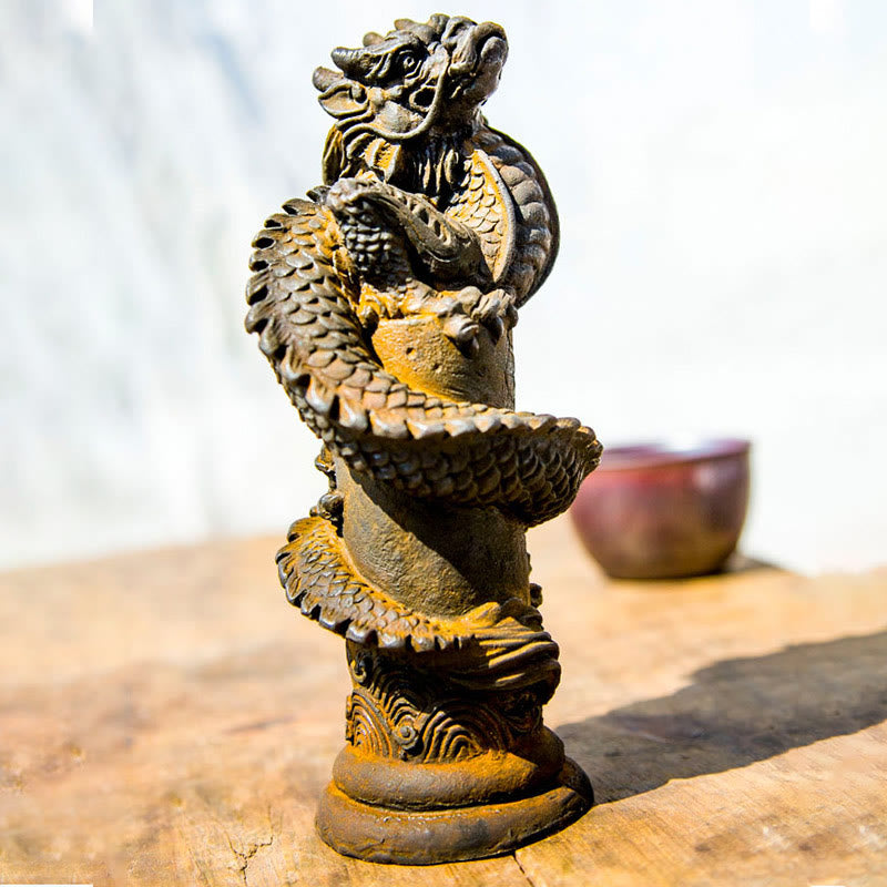 Buddha Stones手作り 飛龍 柱周り 鉄粉 錆 鋳造 樹脂 像 家の装飾