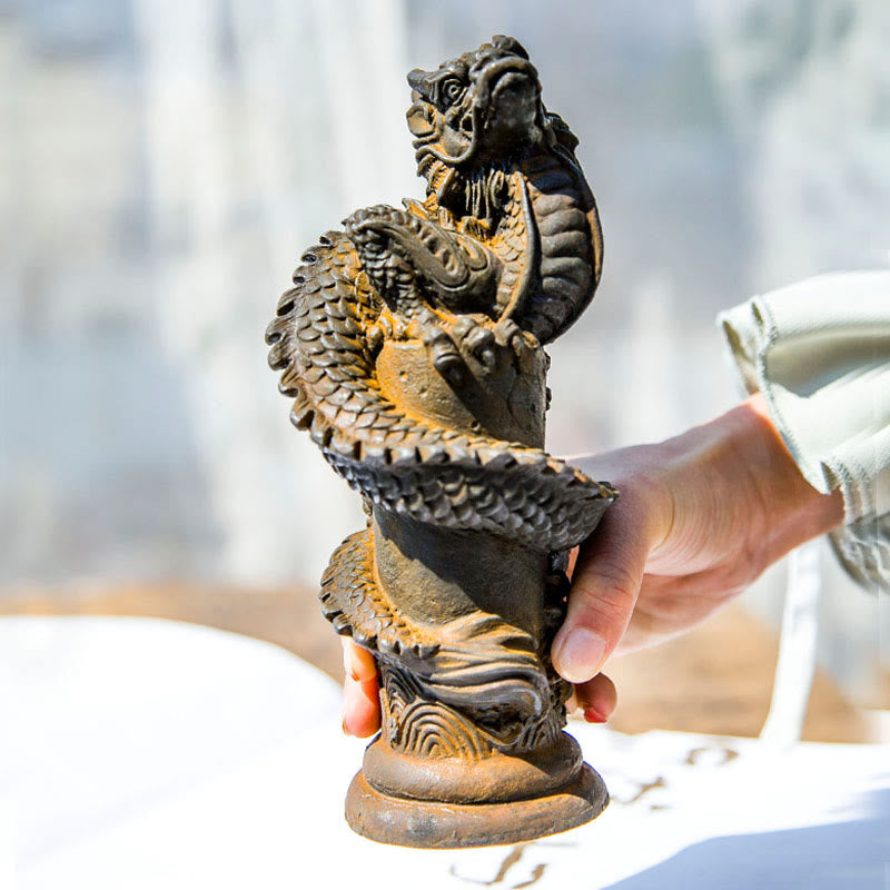 Buddha Stones手作り 飛龍 柱周り 鉄粉 錆 鋳造 樹脂 像 家の装飾 - image 9