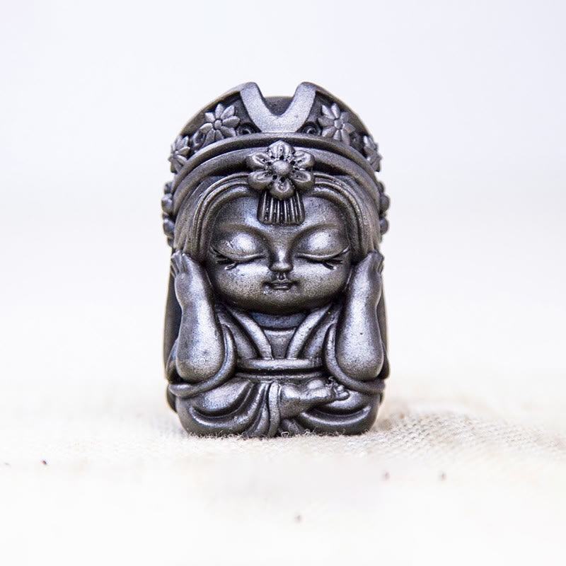Buddha Stones手作り ザキラム 鉄粉 錆 鋳造 樹脂 像 禅 家の装飾 - 磨き上げられたバージョン - 聞かないで 7*4*4cm - image 28