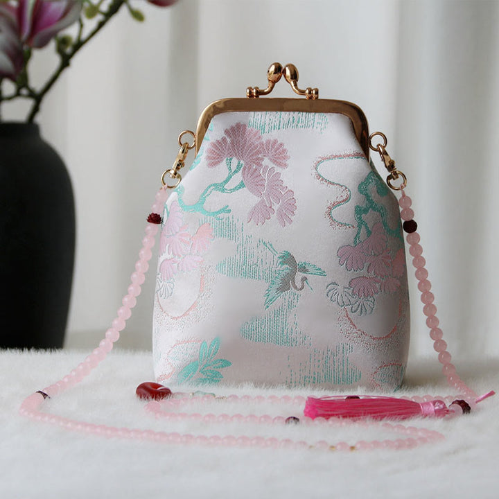 Buddha Stonesのレトロな中国刺繍パールチェーンクロスボディバッグショルダーバッグ - ラベンダーブラッシュツリー 14×6×18cm - image 19