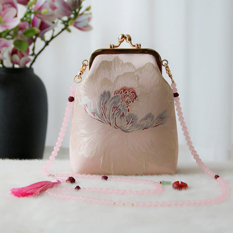 Buddha Stonesのレトロな中国刺繍パールチェーンクロスボディバッグショルダーバッグ - ピンクの花 14*6*18cm - image 12
