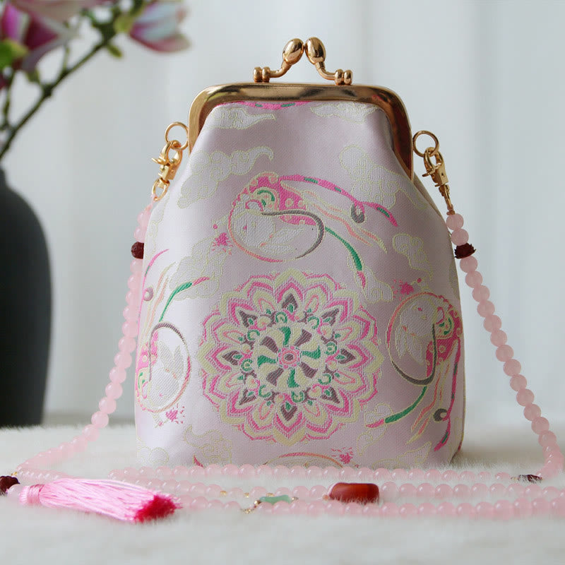 Buddha Stonesのレトロな中国刺繍パールチェーンクロスボディバッグショルダーバッグ - ピンクマンダラ 14×6×18cm - image 15