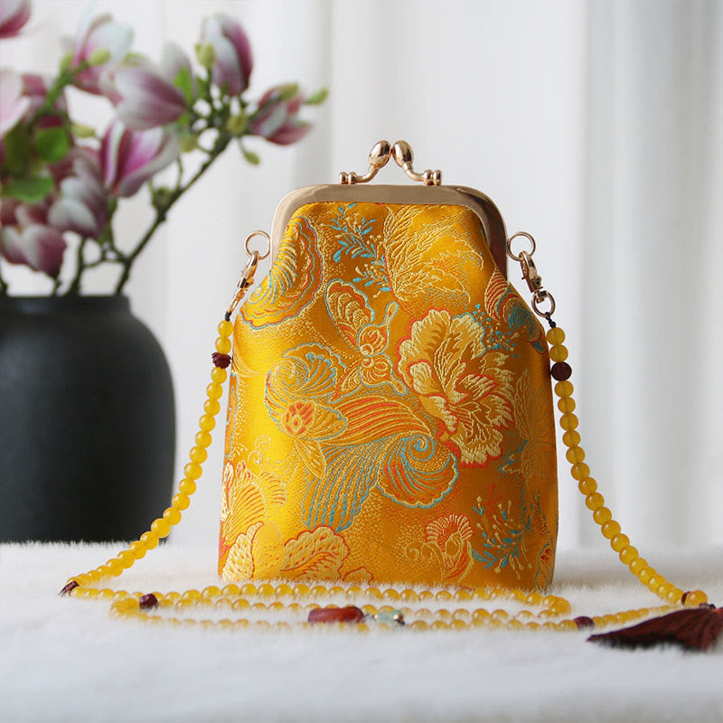 Buddha Stonesのレトロな中国刺繍パールチェーンクロスボディバッグショルダーバッグ - ゴールドフラワー 14×6×18cm - image 21