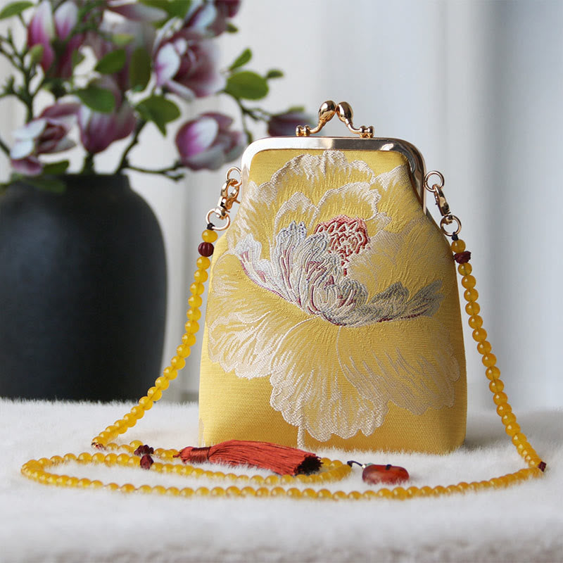 Buddha Stonesのレトロな中国刺繍パールチェーンクロスボディバッグショルダーバッグ - 黄色い花 14×6×18cm - image 27