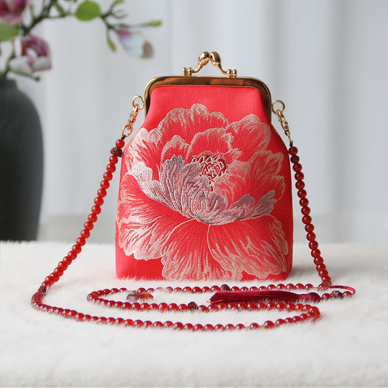 Buddha Stonesのレトロな中国刺繍パールチェーンクロスボディバッグショルダーバッグ - 赤い大きな花 14*6*18cm - image 29