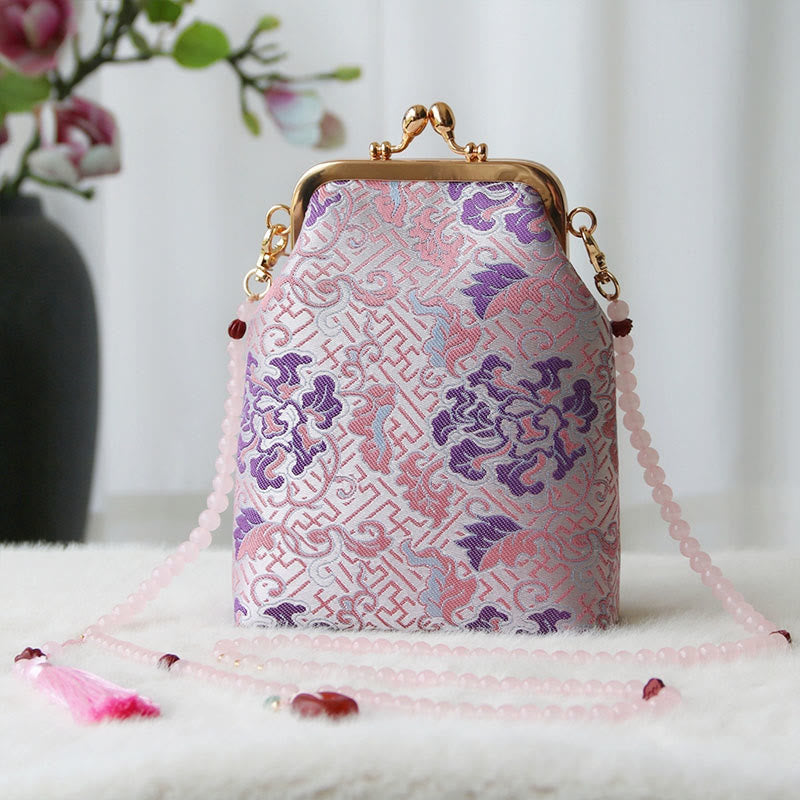 Buddha Stonesのレトロな中国刺繍パールチェーンクロスボディバッグショルダーバッグ - ライトピンクの花 14*6*18cm - image 31