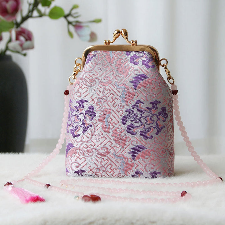 Buddha Stonesのレトロな中国刺繍パールチェーンクロスボディバッグショルダーバッグ - ライトピンクの花 14*6*18cm - image 31