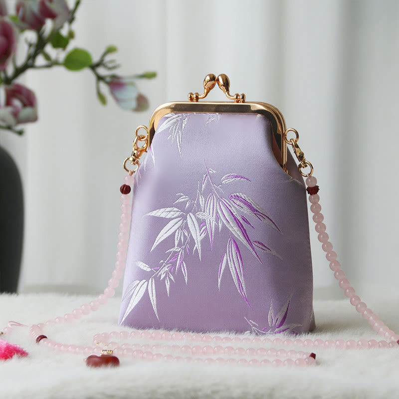 Buddha Stonesのレトロな中国刺繍パールチェーンクロスボディバッグショルダーバッグ - 紫竹の葉 14×6×18cm - image 32