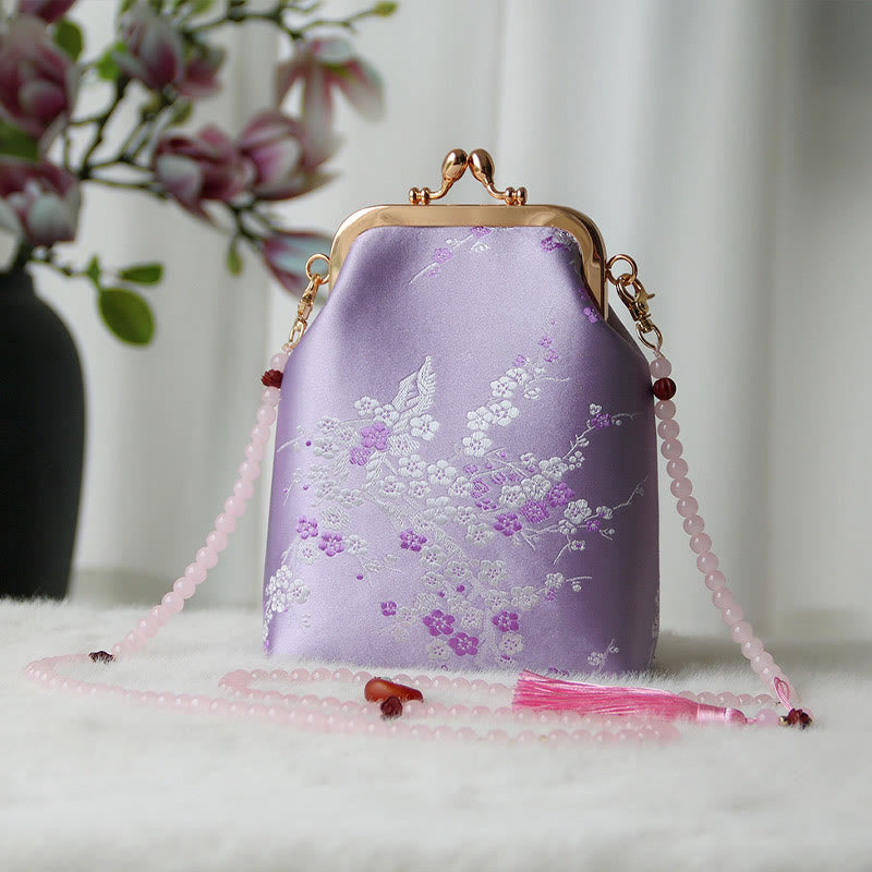 Buddha Stonesのレトロな中国刺繍パールチェーンクロスボディバッグショルダーバッグ - オーキッドプラム 14×6×18cm - image 33