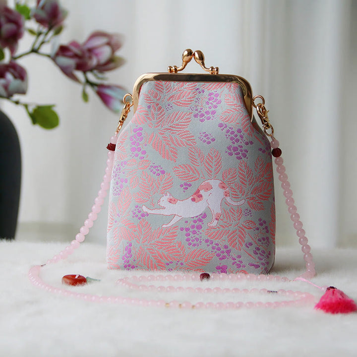 Buddha Stonesのレトロな中国刺繍パールチェーンクロスボディバッグショルダーバッグ - アザミ猫 14*6*18cm - image 34