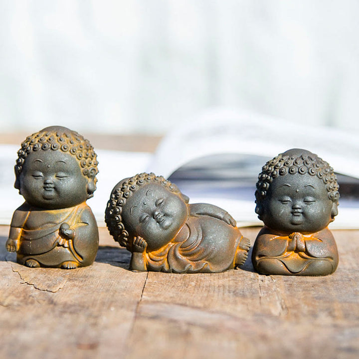 Buddha Stones小型 立位 横臥位 座位 かわいい 仏像 鉄粉 錆 鋳造 樹脂 像 室内装飾 - 仏像3体セット - image 0