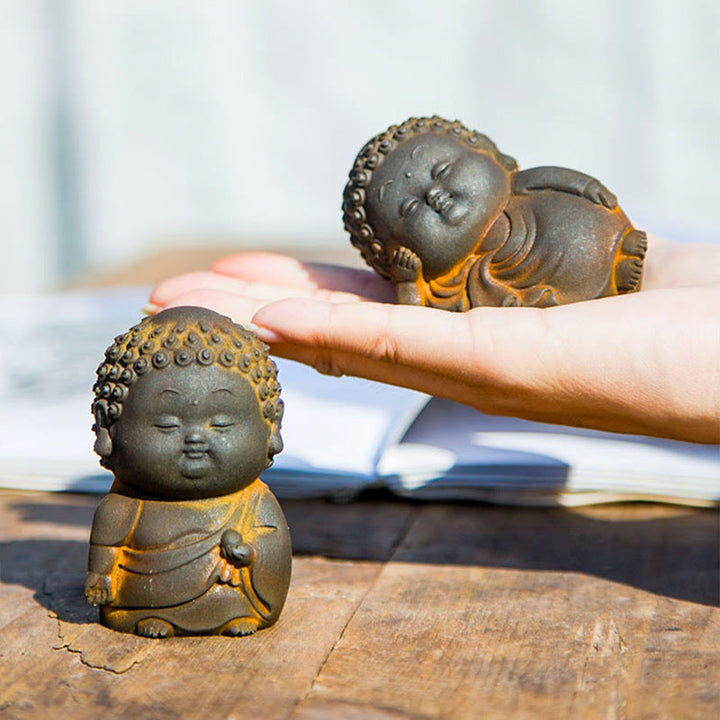 Buddha Stones小型 立位 横臥位 座位 かわいい 仏像 鉄粉 錆 鋳造 樹脂 像 室内装飾 - image 4