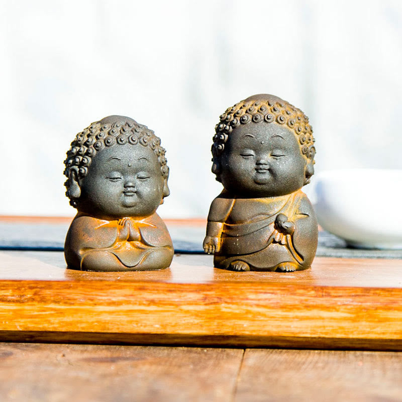 Buddha Stones小型 立位 横臥位 座位 かわいい 仏像 鉄粉 錆 鋳造 樹脂 像 室内装飾 - image 5