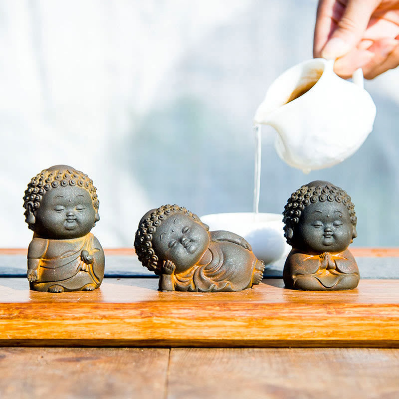 Buddha Stones小型 立位 横臥位 座位 かわいい 仏像 鉄粉 錆 鋳造 樹脂 像 室内装飾 - image 1