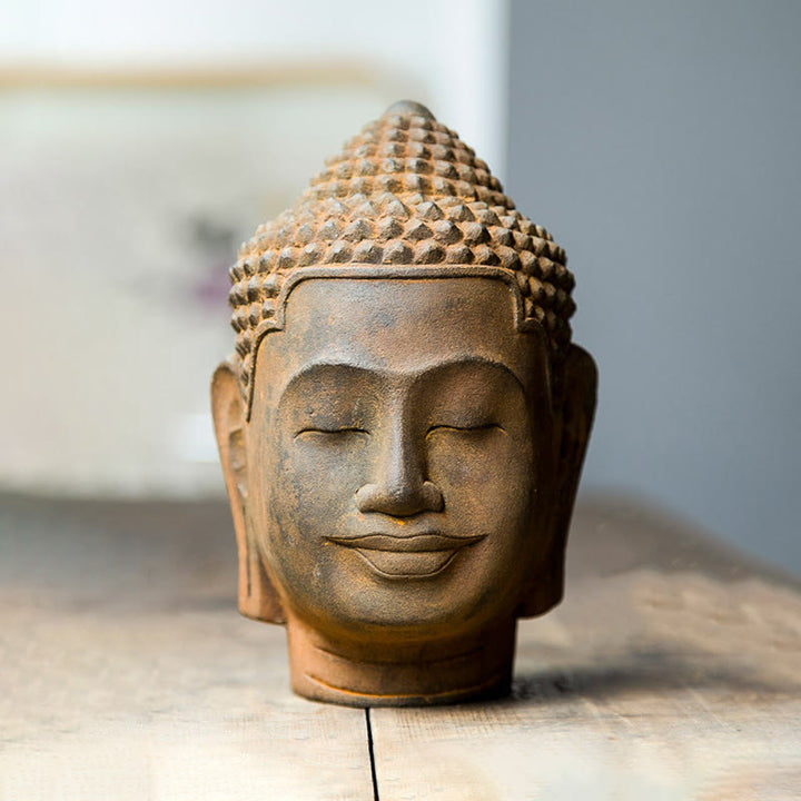 Buddha Stones目を閉じて瞑想する仏頭 鉄粉錆鋳造樹脂像 室内装飾