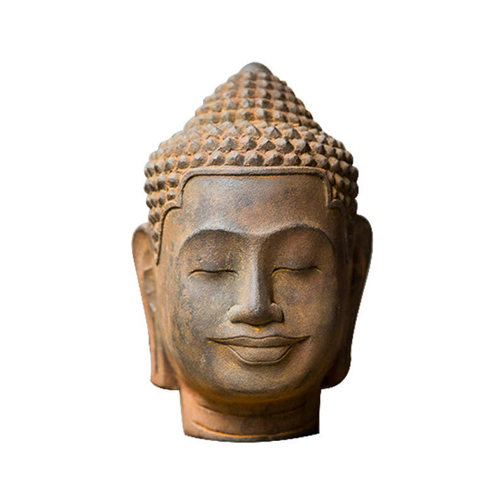 Buddha Stones目を閉じて瞑想する仏頭 鉄粉錆鋳造樹脂像 室内装飾