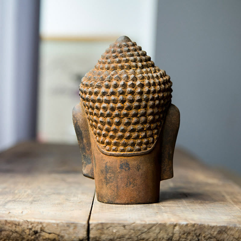 Buddha Stones目を閉じて瞑想する仏頭 鉄粉錆鋳造樹脂像 室内装飾