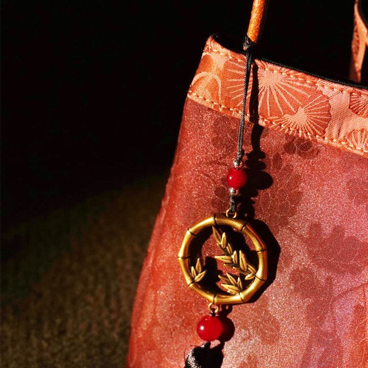 Buddha Stones、梅の花、竹の枝の刺繍タッセル、翔雲舎シルクショルダーバッグ、ハンドバッグ