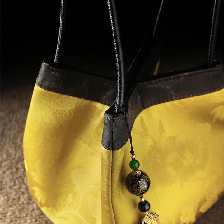 Buddha Stonesレトロ花蝶鳥刺繍ビーズタッセル桑シルクジャカード翔雲舎シルクショルダーバッグハンドバッグ