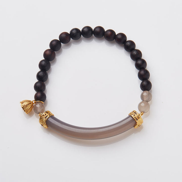 Buddha Stonesサンダルウッド グレーアゲート カルセドニー カフ ハーフブレスレット バングル