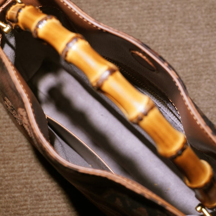 Buddha Stonesの豊かな竹製ハンドルの翔雲社シルククロスボディバッグ ハンドバッグ